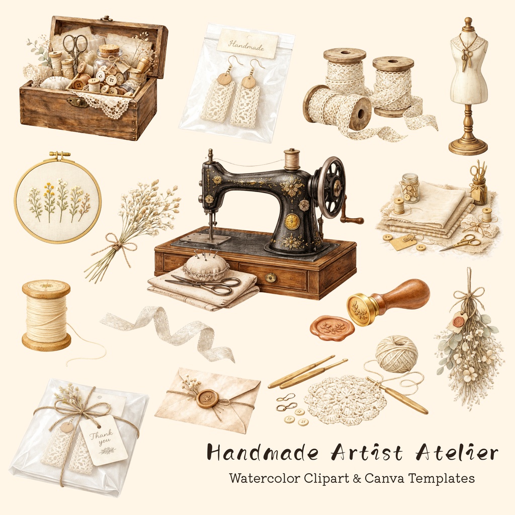 ハンドメイド作家のアトリエ|水彩クリップアート&Canvaテンプレート