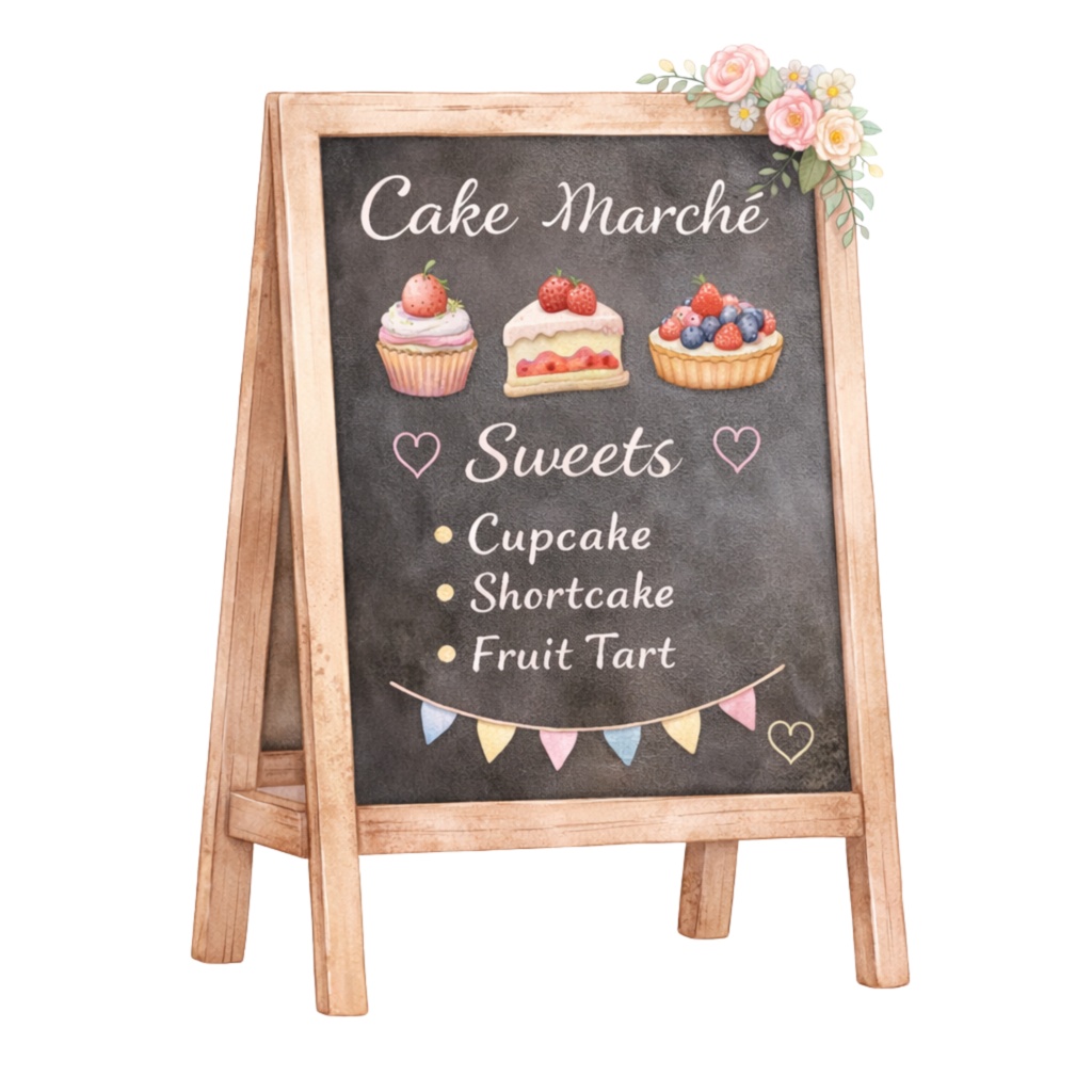 スイーツマルシェ|水彩クリップアート17点+Canvaテンプレート Sweet Dessert Marché Clipart | 17 PNG Watercolor Illustrations + Canva Templates