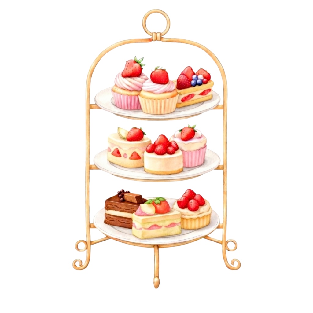 スイーツマルシェ|水彩クリップアート17点+Canvaテンプレート Sweet Dessert Marché Clipart | 17 PNG Watercolor Illustrations + Canva Templates