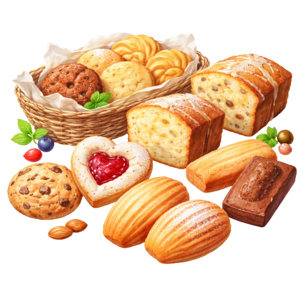 スイーツマルシェ|水彩クリップアート17点+Canvaテンプレート Sweet Dessert Marché Clipart | 17 PNG Watercolor Illustrations + Canva Templates