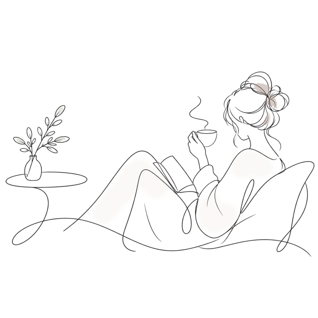 Slow Moments|ゆったり過ごす休日のラインアート 7点セット|背景透過PNG