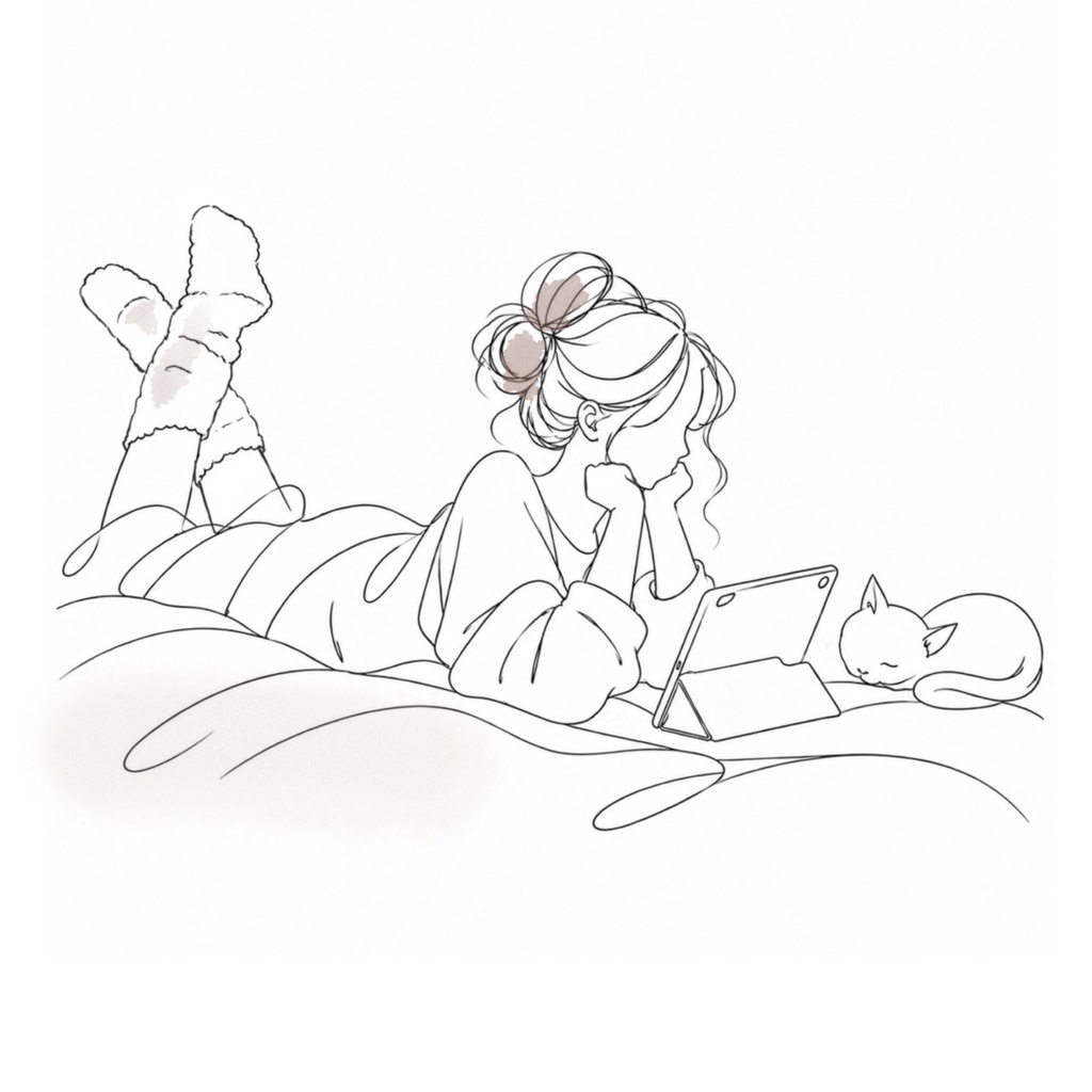 Slow Moments|ゆったり過ごす休日のラインアート 7点セット|背景透過PNG