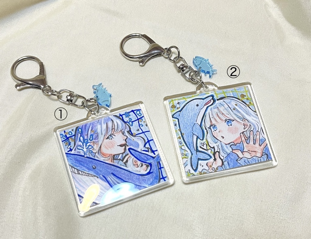 原画キーホルダー(海) 〜オリジナルクリアビーズ付き〜