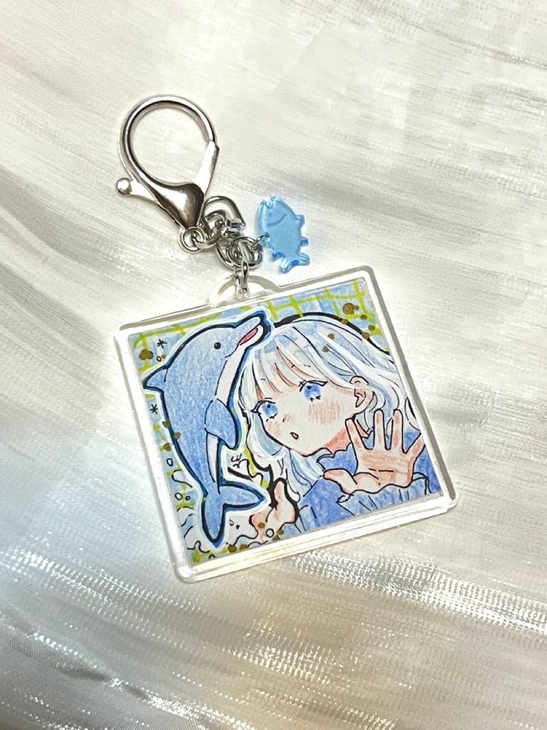 原画キーホルダー(海) 〜オリジナルクリアビーズ付き〜