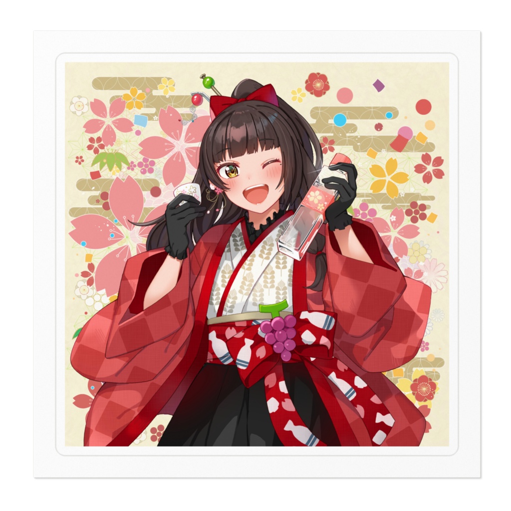 酵穣桃桜日本酒コラボイラストBステッカー②