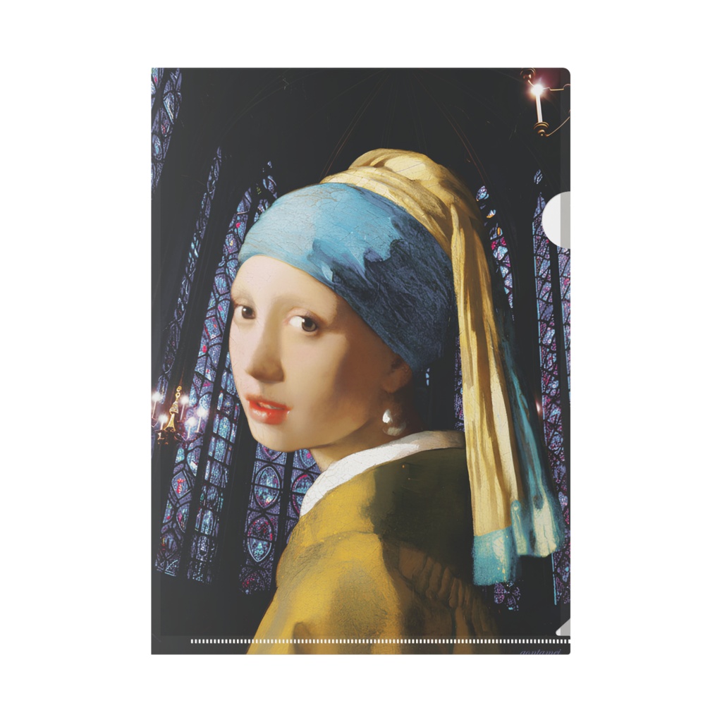 ステンドグラスの光に浮かぶ、真珠の耳飾りの少女。 / A4クリアファイル
