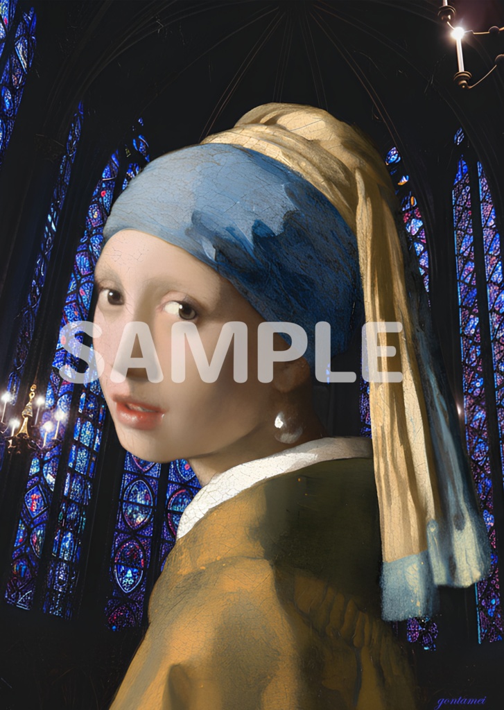 ステンドグラスの光に浮かぶ、真珠の耳飾りの少女。 / A4クリアファイル