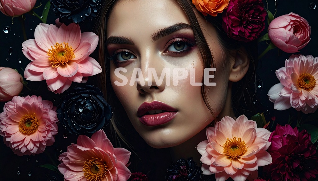 【AI生成】「百花美」- 華麗なる花のポートレート壁紙セット(5枚入り・2.7K級)