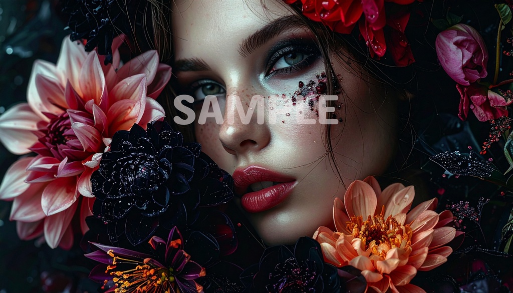 【AI生成】「百花美」- 華麗なる花のポートレート壁紙セット(5枚入り・2.7K級)