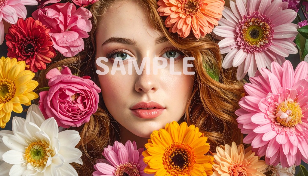 【AI生成】「Floral Radiant」- 陽だまりの花と乙女の壁紙セット(5枚入り・2.7K)