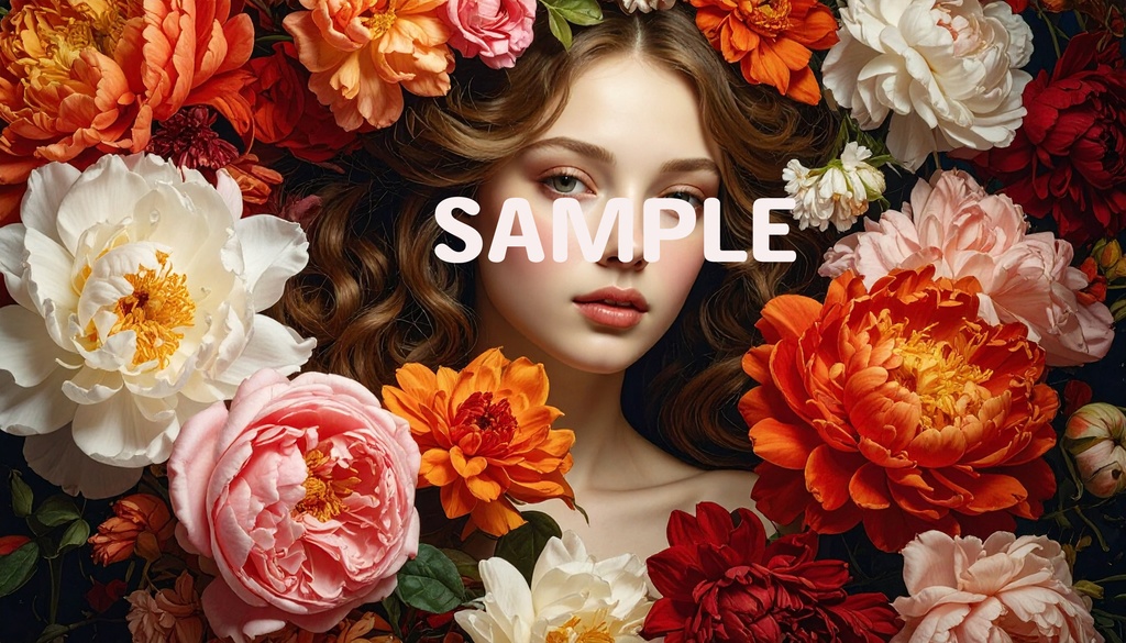 【AI生成】「Vivid Bloom」- 鮮彩な花々と乙女のポートレート壁紙セット(5枚入り・2.7K)