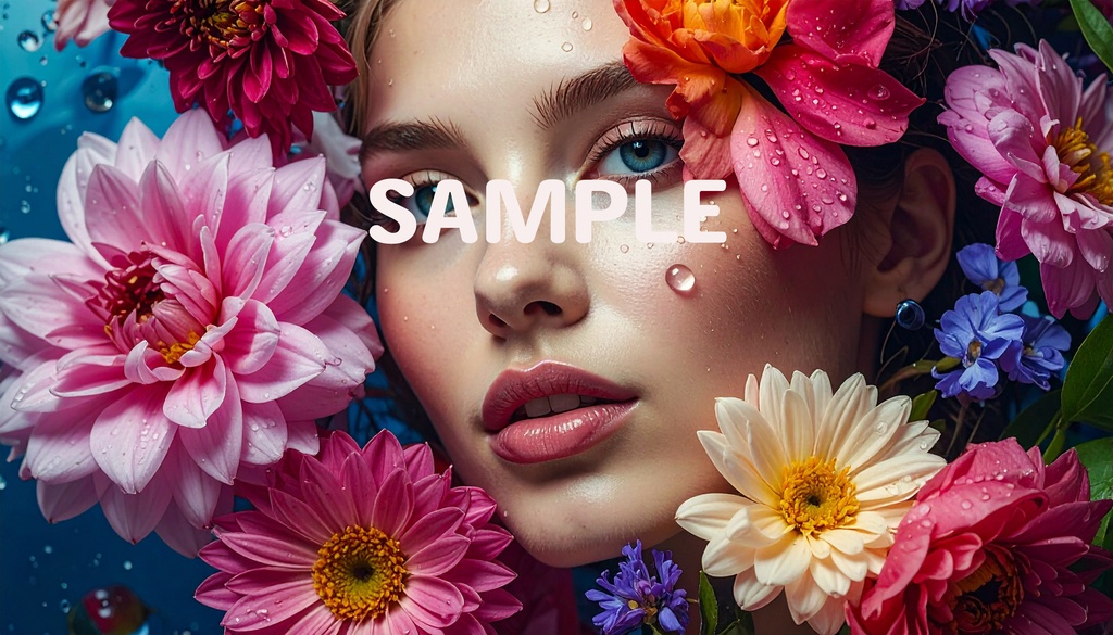 【AI生成】「Vivid Bloom」- 鮮彩な花々と乙女のポートレート壁紙セット(5枚入り・2.7K)