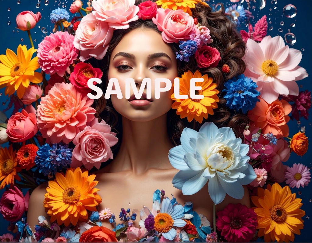 【AI生成】「Floral Tapestry」- 咲き乱れる花々と乙女の壁紙セット(5枚入り)