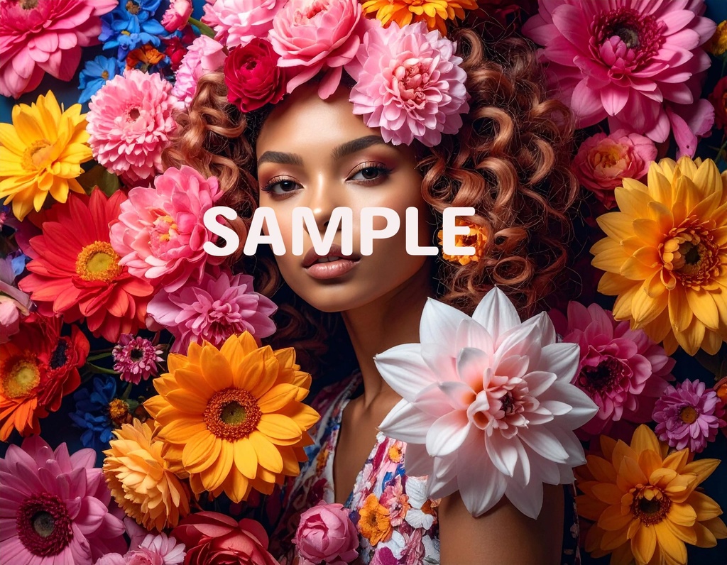 【AI生成】「Floral Tapestry」- 咲き乱れる花々と乙女の壁紙セット(5枚入り)