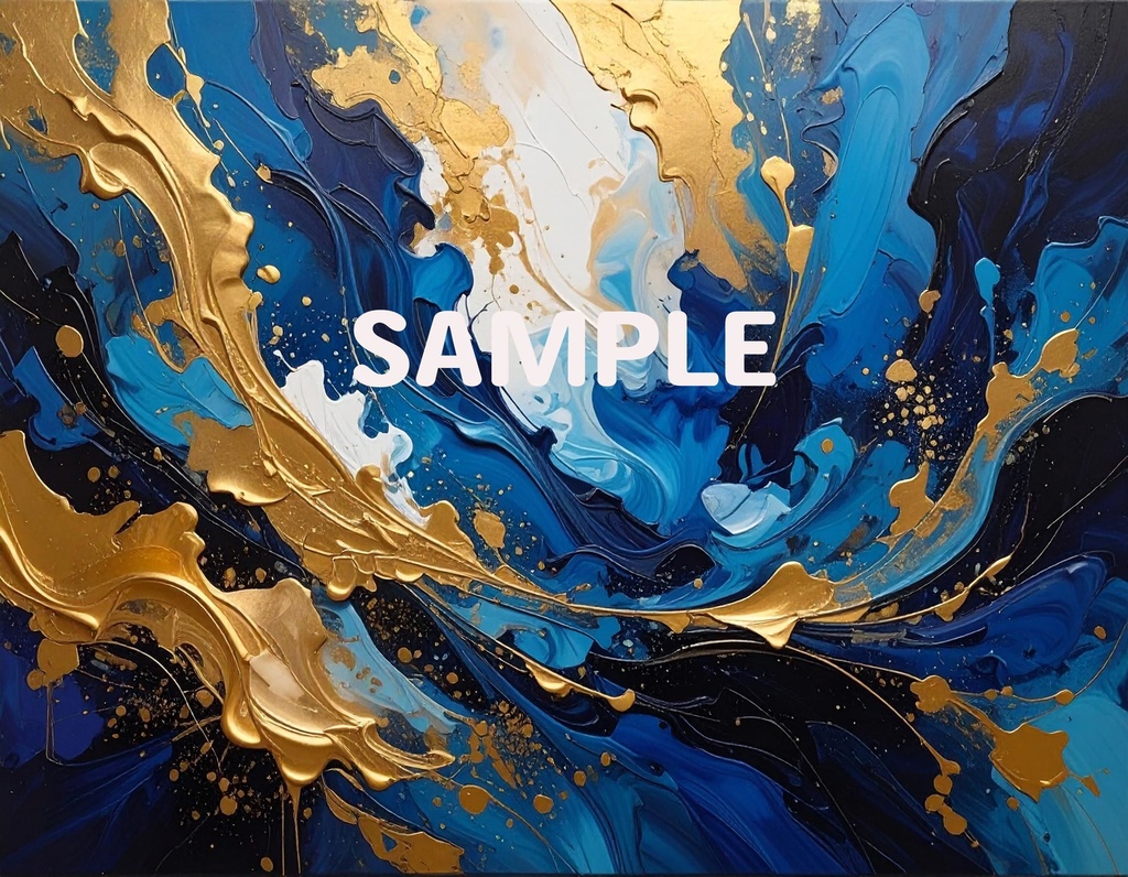 【AI生成】「Blue Gold Energy」- 蒼と金のダイナミック抽象画・背景素材集(豪華12枚セット)