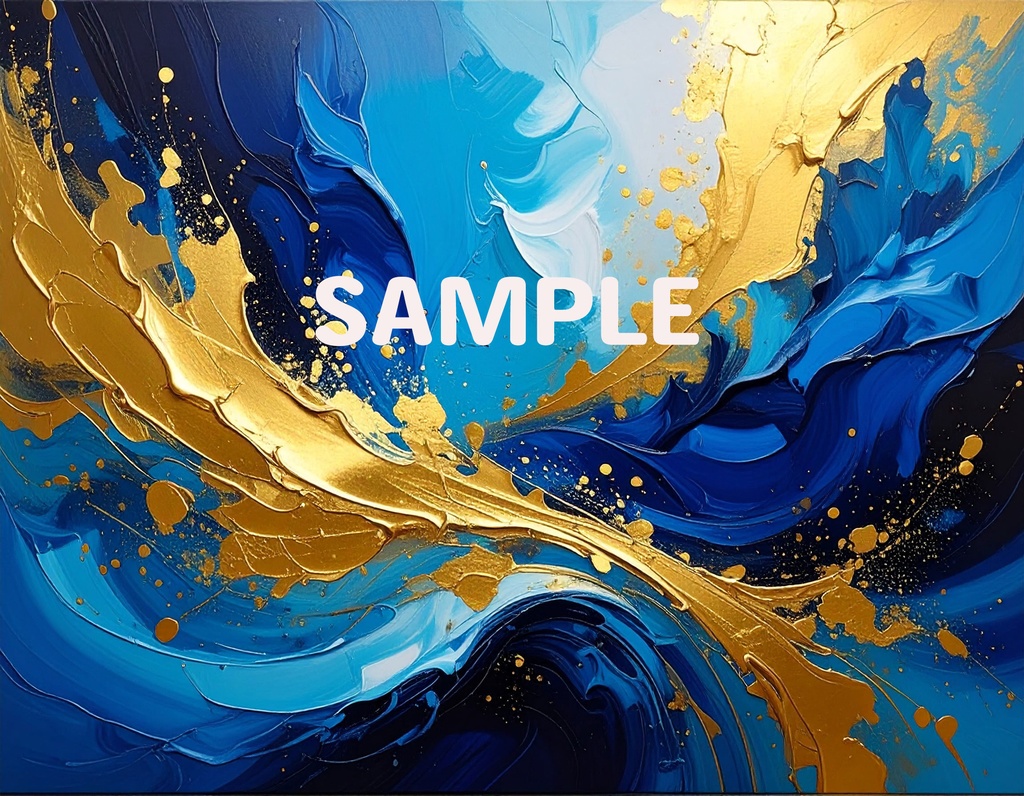 【AI生成】「Blue Gold Energy」- 蒼と金のダイナミック抽象画・背景素材集(豪華12枚セット)