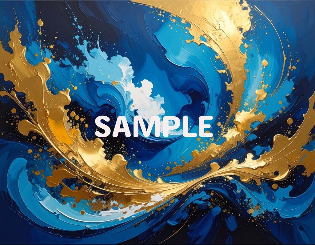 【AI生成】「Blue Gold Energy」- 蒼と金のダイナミック抽象画・背景素材集(豪華12枚セット)