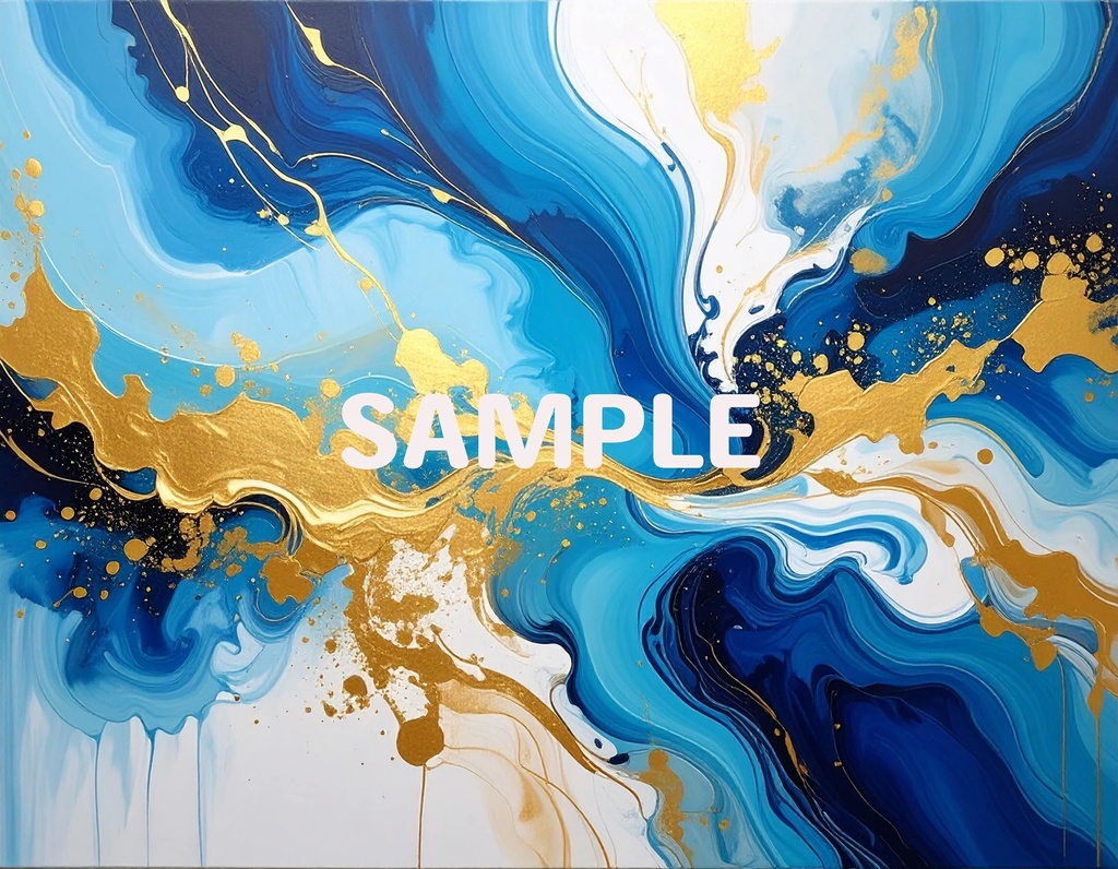 【AI生成】「Blue Gold Energy」- 蒼と金のダイナミック抽象画・背景素材集(豪華12枚セット)