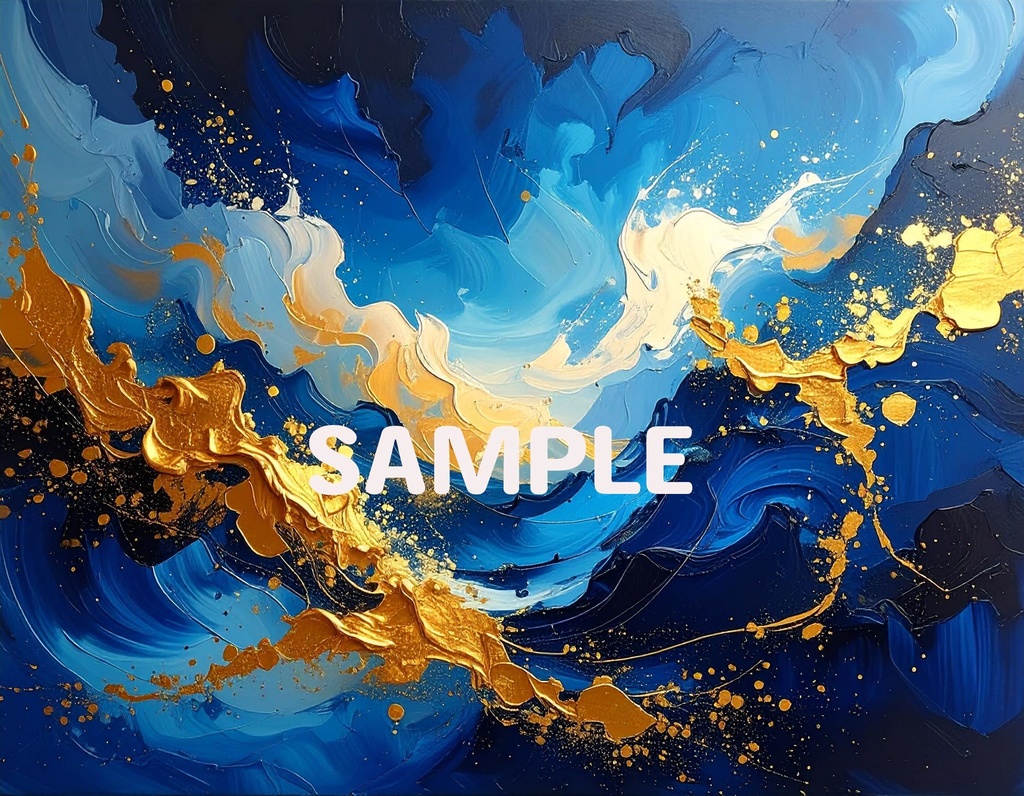 【AI生成】「Blue Gold Energy」- 蒼と金のダイナミック抽象画・背景素材集(豪華12枚セット)