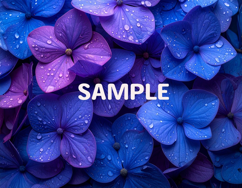 【AI生成】「Rainy Blue」- 雫を纏う花々の壁紙・背景素材集(12枚セット)