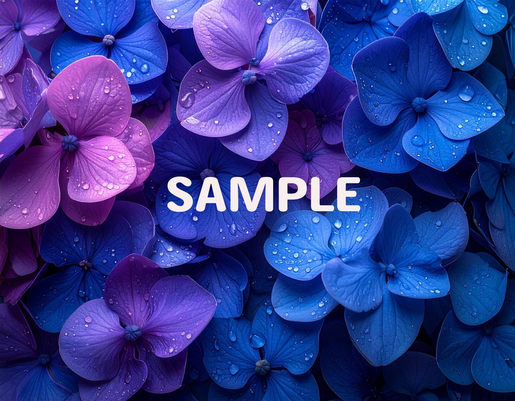 【AI生成】「Rainy Blue」- 雫を纏う花々の壁紙・背景素材集(12枚セット)