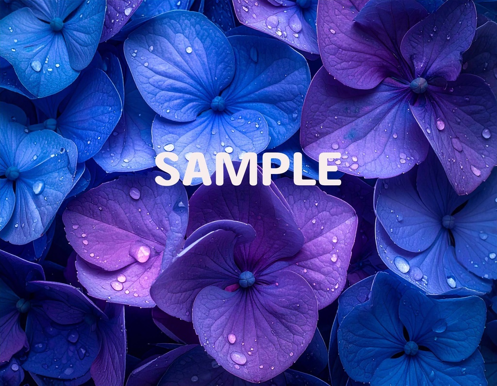 【AI生成】「Rainy Blue」- 雫を纏う花々の壁紙・背景素材集(12枚セット)