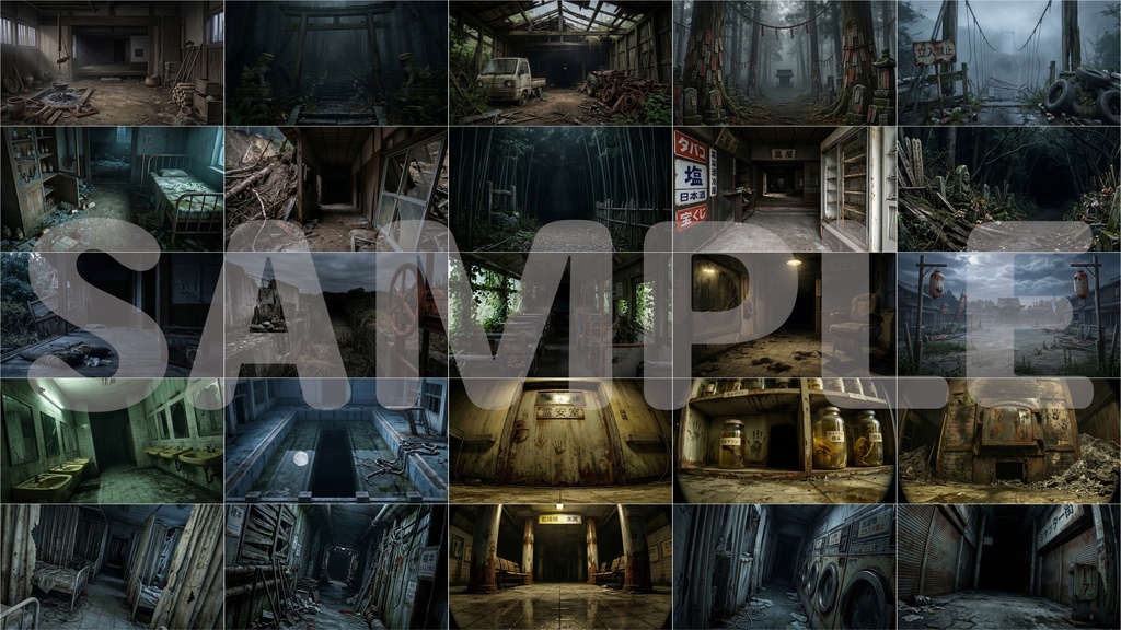 【背景素材/100枚】廃墟・怪異・心霊スポット 背景素材集②【TRPG・ゲーム・配信】(16:9 / 4K高画質)