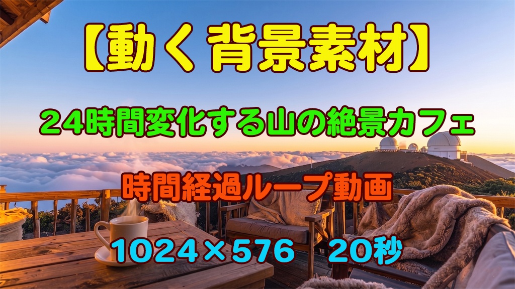 【前景パーツ付】マウナケアの絶景テラス・24時間ループ動画(配信用背景・透過ブランケット椅子同梱)