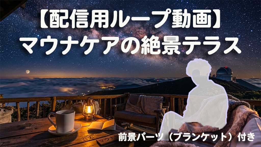 【前景パーツ付】マウナケアの絶景テラス・24時間ループ動画(配信用背景・透過ブランケット椅子同梱)