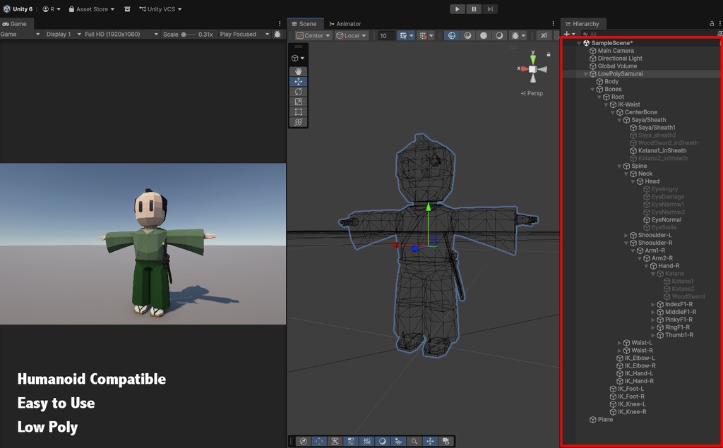 Low Poly Samurai キャラクター|Humanoid対応・Unity対応・すぐ使える3Dモデル