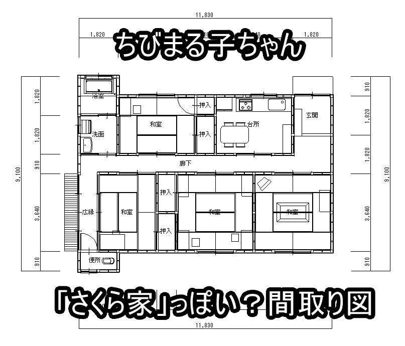 【000-sample】ちびまる子ちゃん（さくら家）らしき間取り図