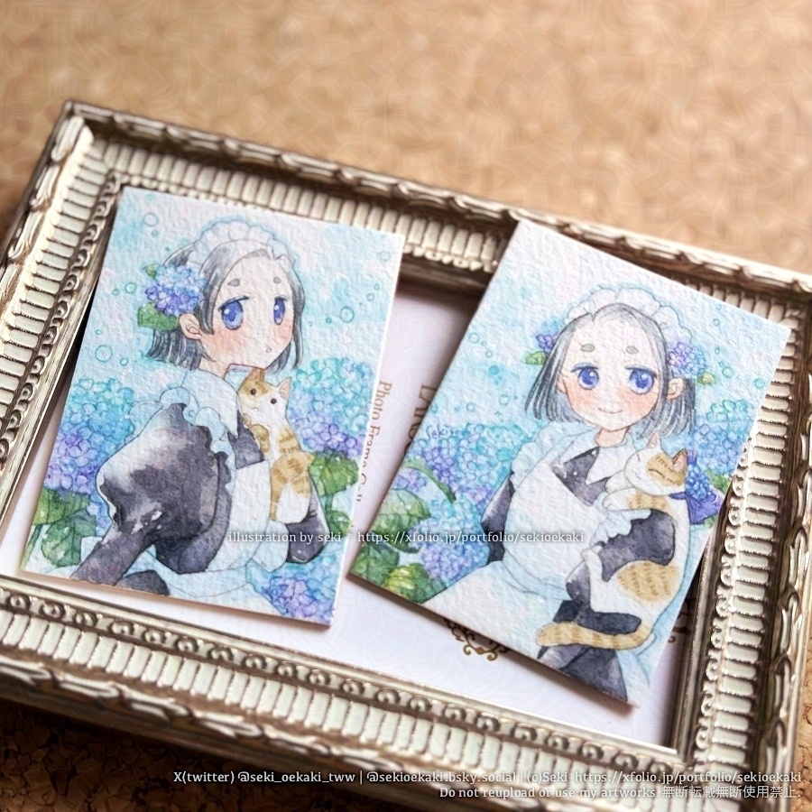 [ATC原画]ネコと紫陽花メイドさん
