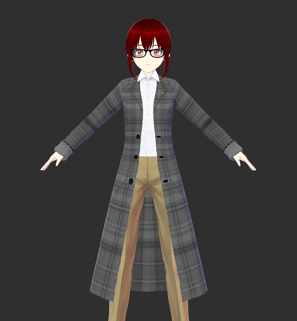 Grey Plaid Vroid Trench Coat