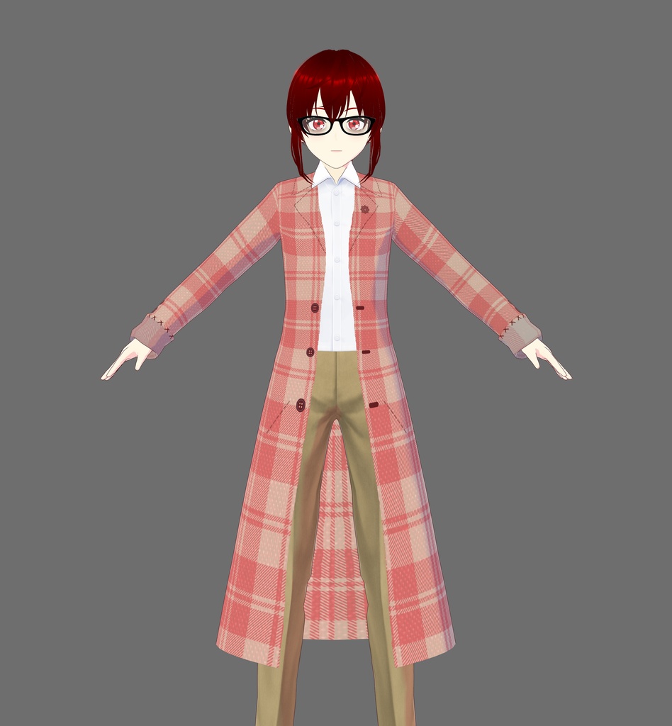 Red Plaid Vroid Trench Coat