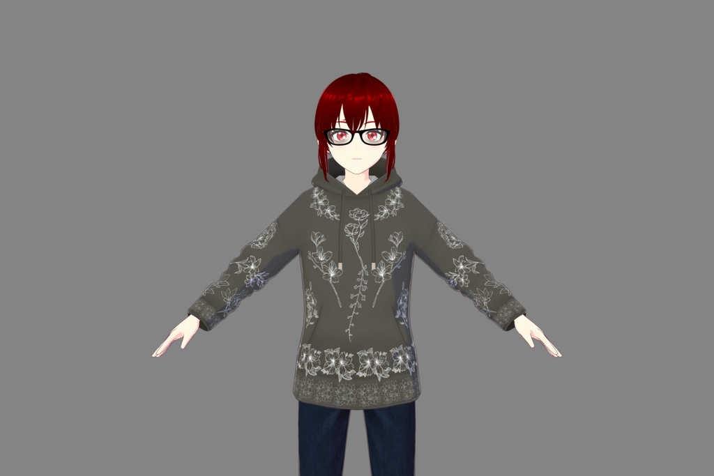 Olive Flower Vroid Hoodie