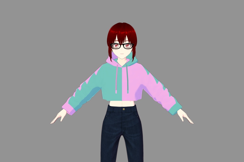 Pink/Turquoise Vroid Crop Hoodie 