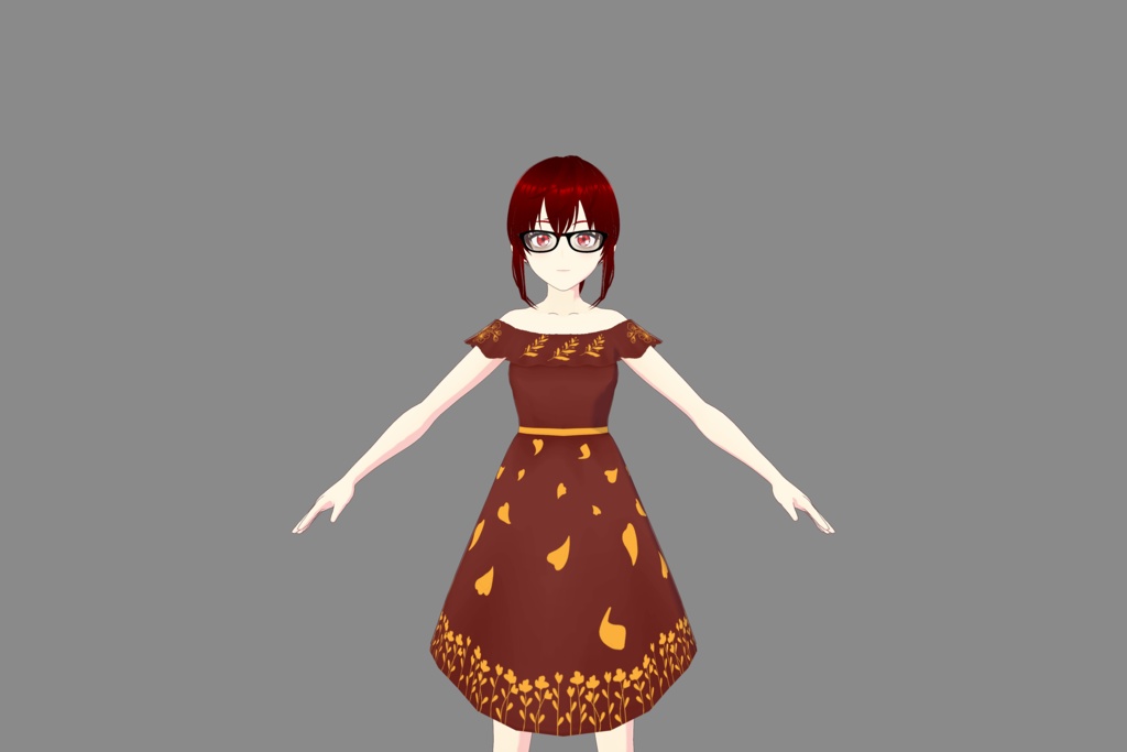 Red/Yellow Floral Vroid Dress 