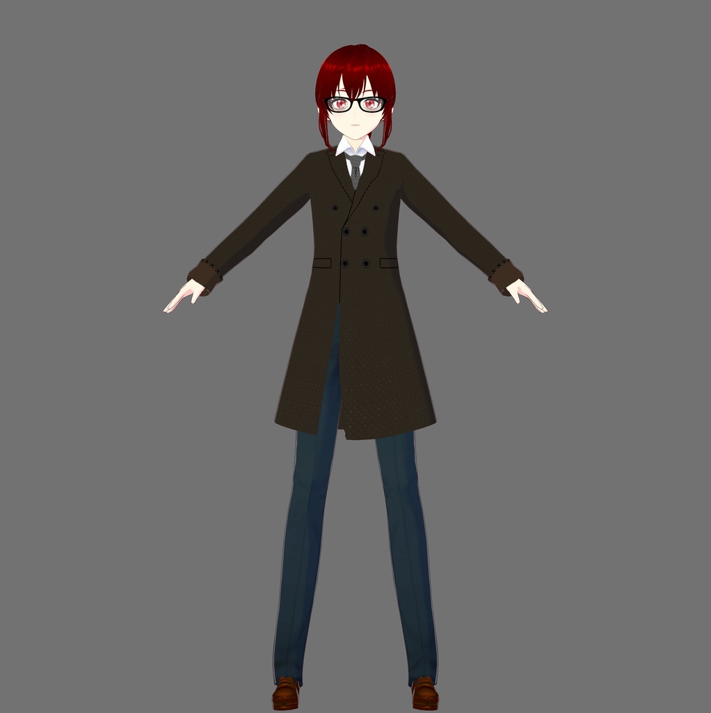 Grey Shirt with Dark Brown Coat (Vroid Outfit)