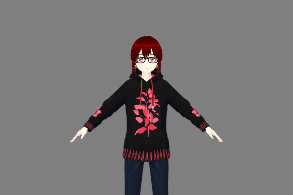 Pink/Black Floral Vroid Hoodie
