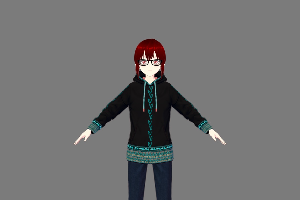 Turquoise/Black Vroid Hoodie