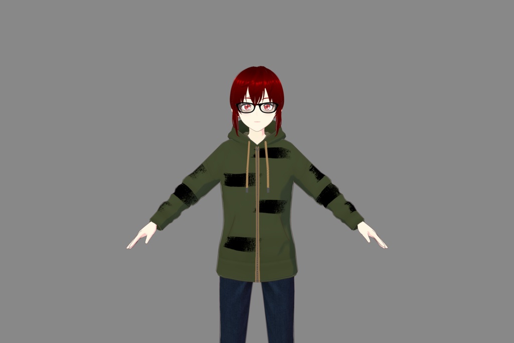 Green/Black Striped Vroid Hoodie