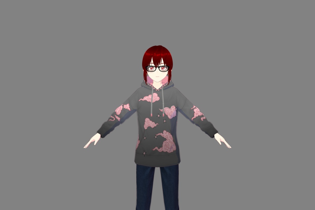 Grey/Pink Clouds/Stars Vroid Hoodie