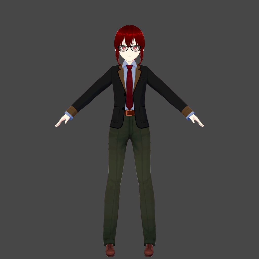 Black/Green Formal Vroid Outfit with Red Tie