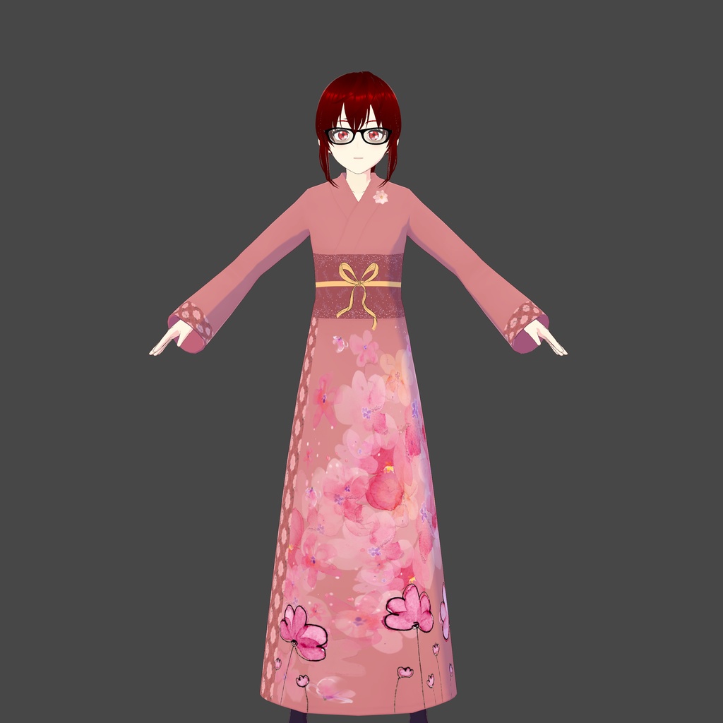 Pink Floral Vroid Kimono