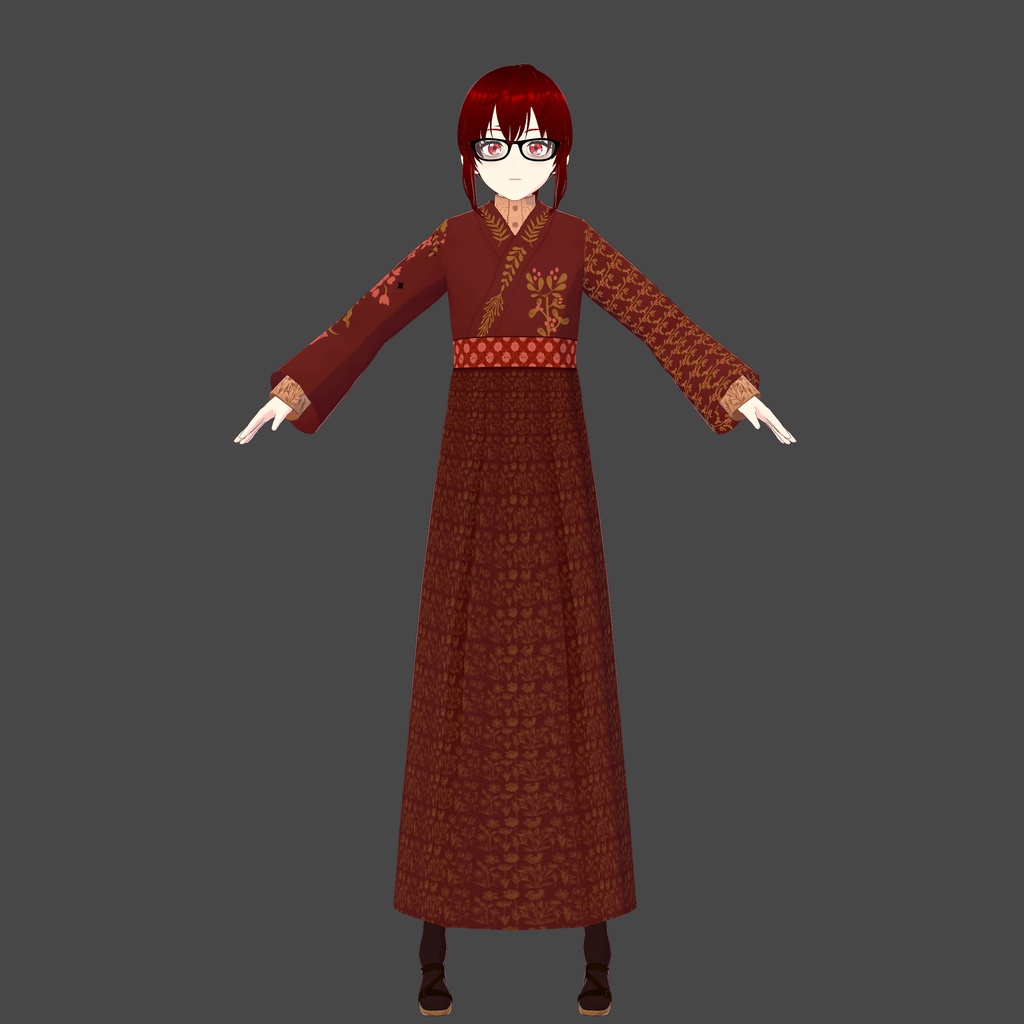 Red/Gold Floral Keiko-gi/Hakama Vroid Oufit