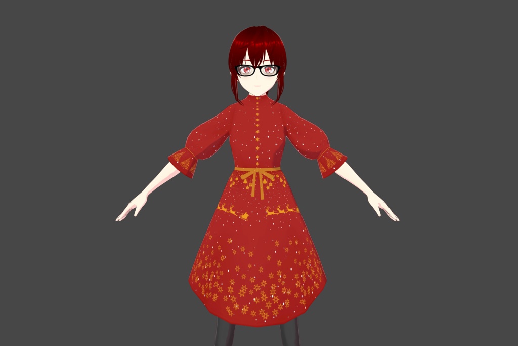 Red/Gold Christmas Vroid Dress