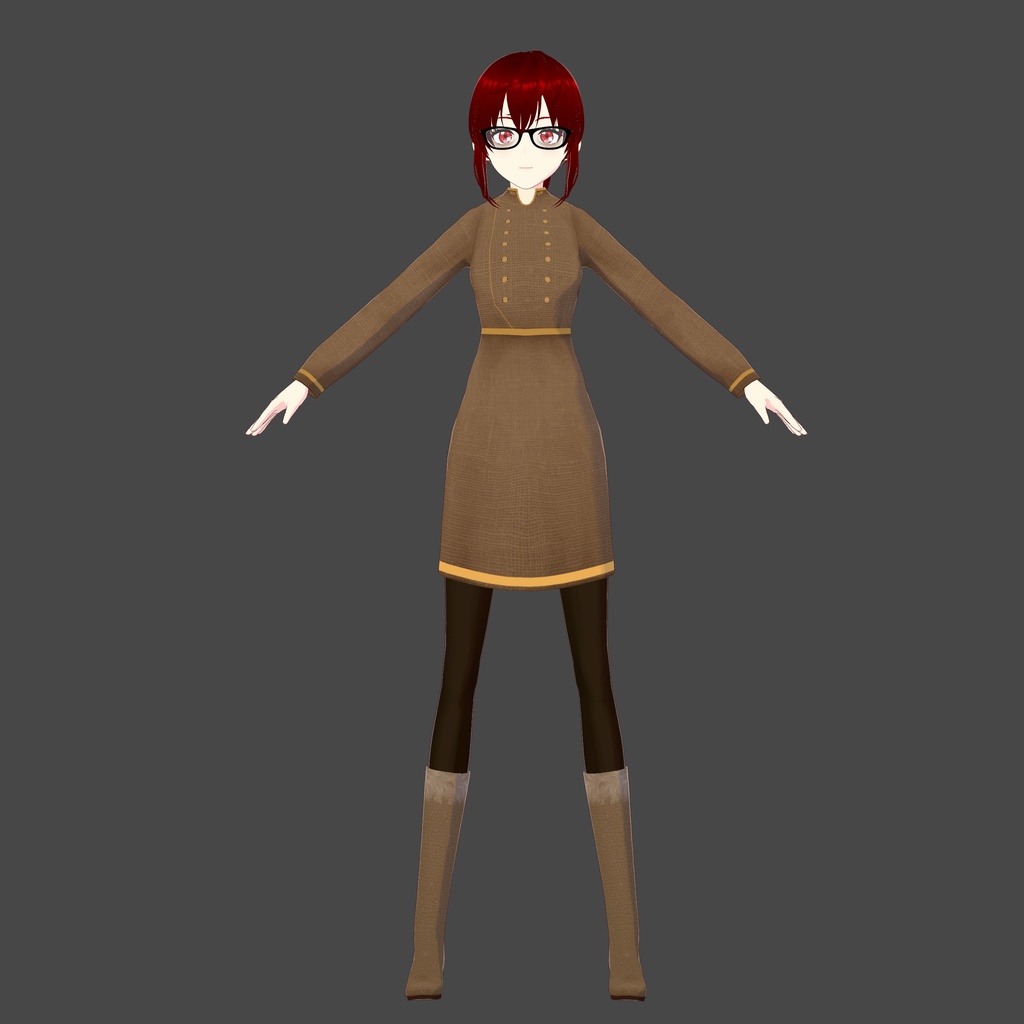 Military Style Brown Vroid Dress Outfit