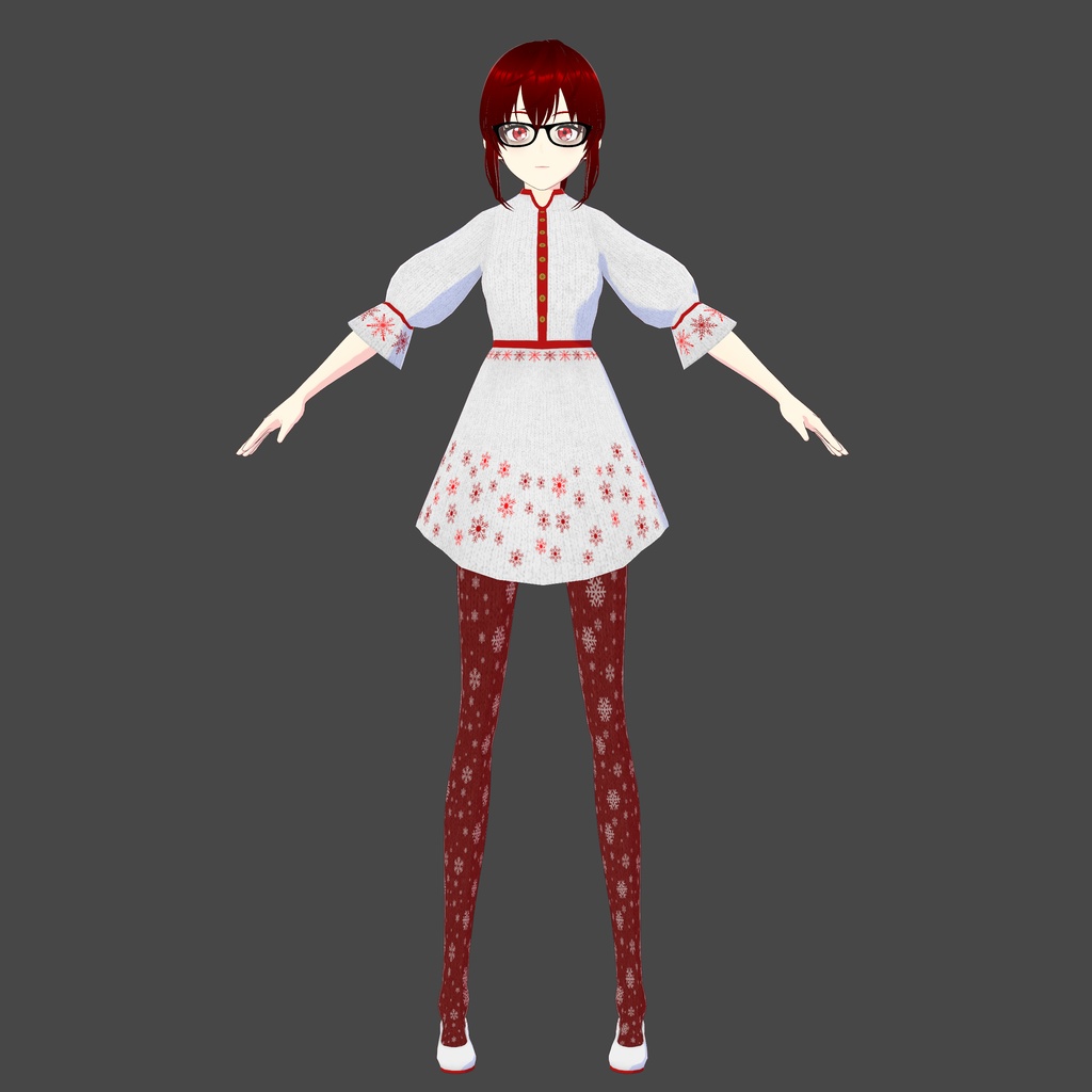 White/Red Christmas Snowflakes Vroid Dress Outfit