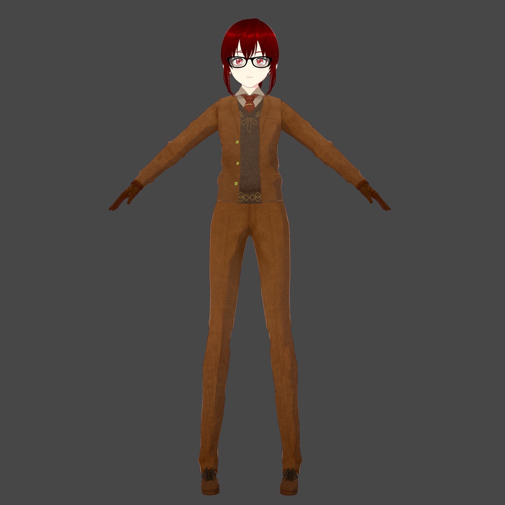 Brown Leather Formal Vroid Suit Outfit