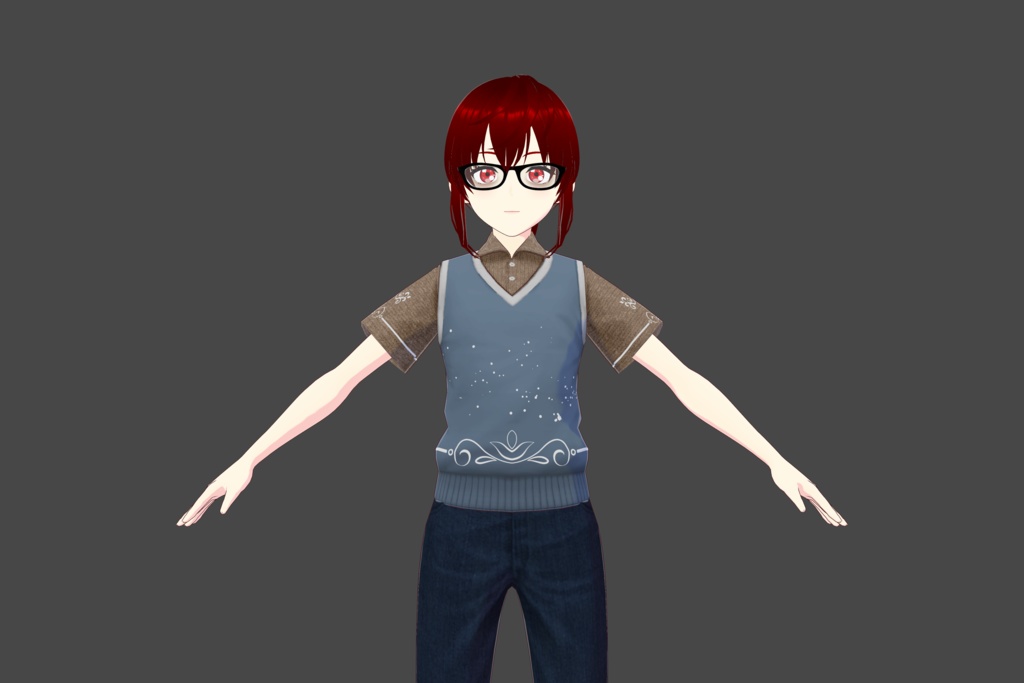 Brown Sleeveless Vroid Shirt with Blue Sweater